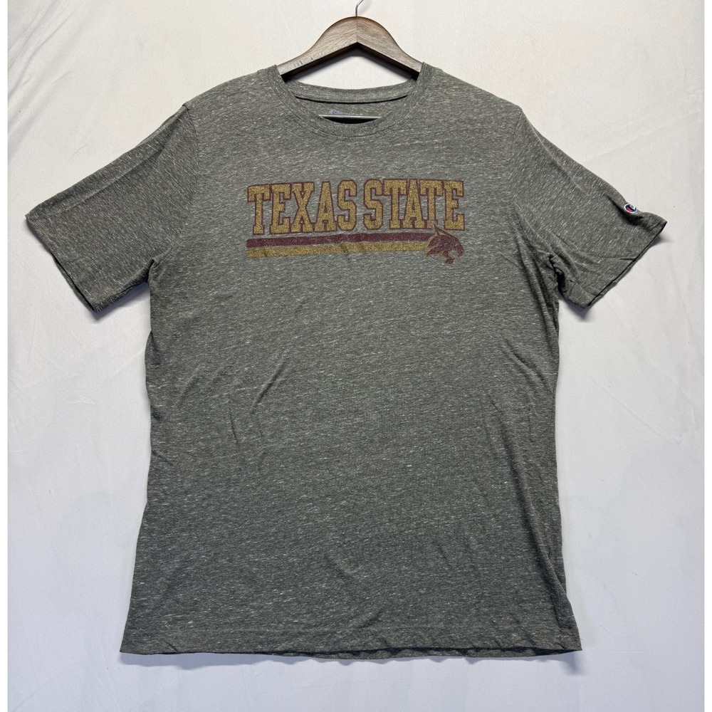 Texas State Bobcats T Shirt Mens Large Heather Gray Champion Football NCAA Logo